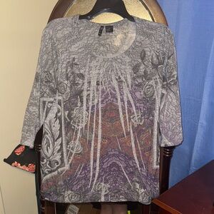 New Directions Gray Textured Top